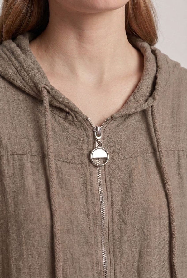 Beige | 3/4 Sleeve Hooded Zip Front Jacket
