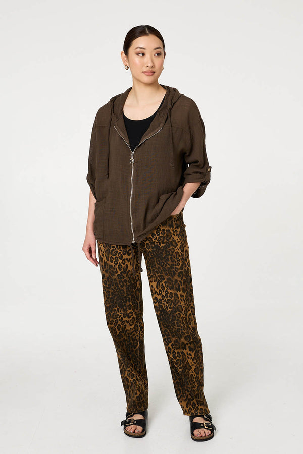 Chocolate | 3/4 Sleeve Hooded Zip Front Jacket