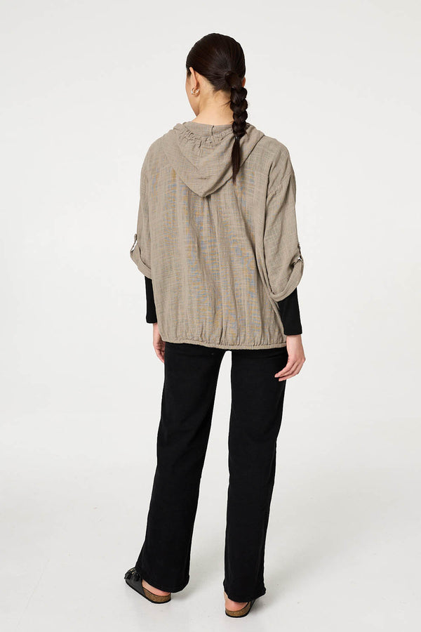 Stone | 3/4 Sleeve Hooded Zip Front Jacket