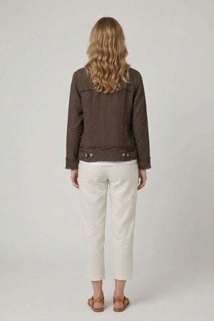 Brown | Frayed Hem Button Front Shirt Jacket