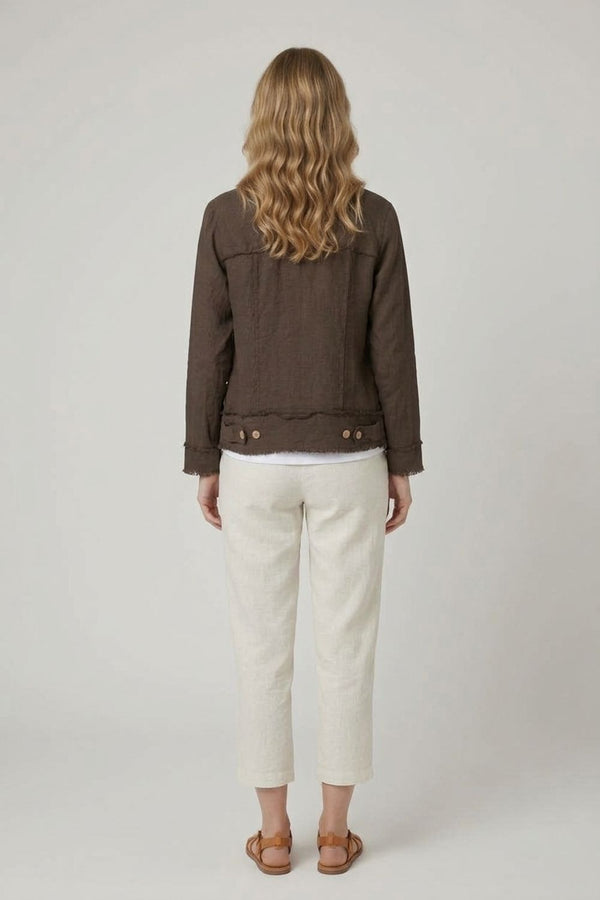 Brown | Frayed Hem Button Front Shirt Jacket