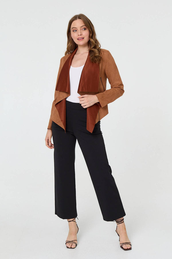 Tan | Waterfall Front Cropped Open Jacket
