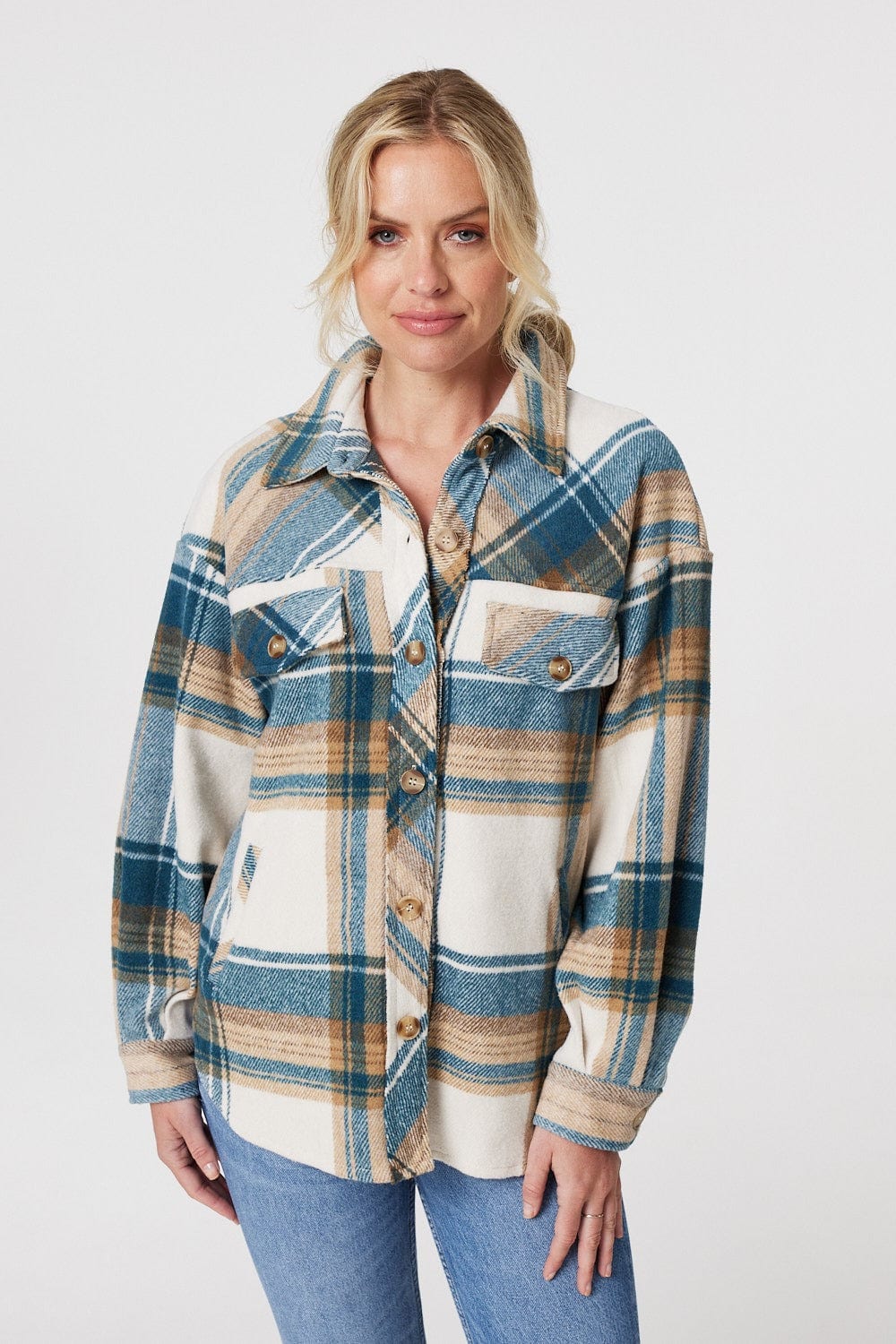 Blue | Checked Front Pocket Shacket