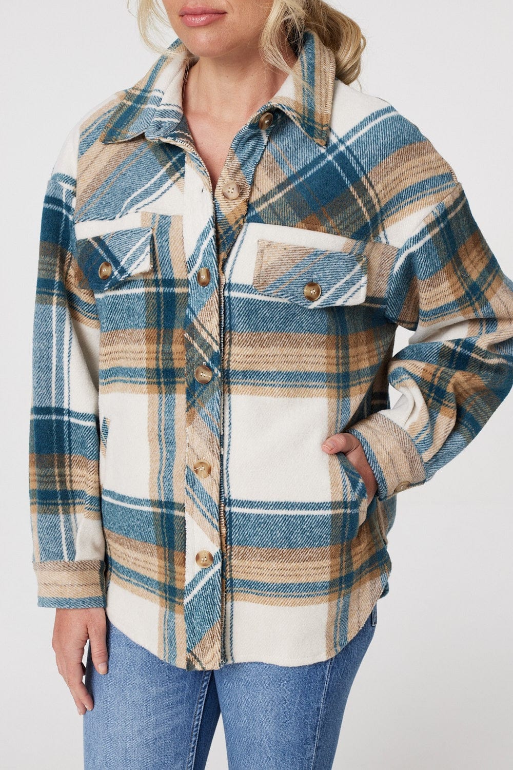Blue | Checked Front Pocket Shacket