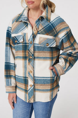 Blue | Checked Front Pocket Shacket
