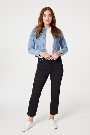 Blue | Embellished Back Cropped Jacket