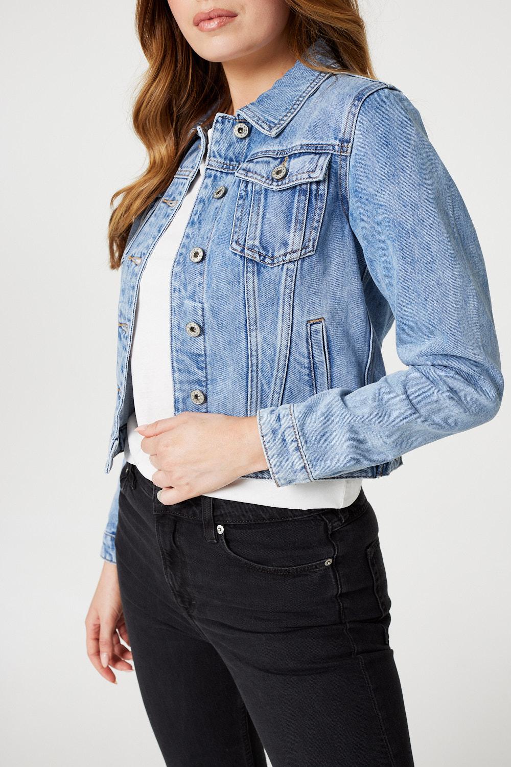 Blue | Embellished Back Cropped Jacket