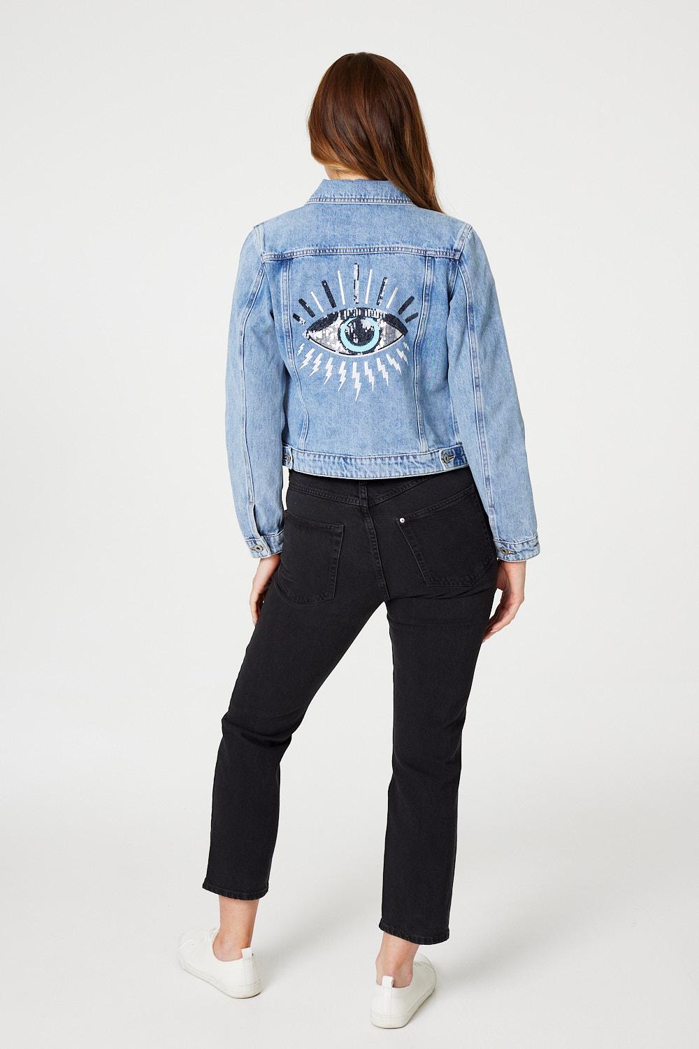 Blue | Embellished Back Cropped Jacket