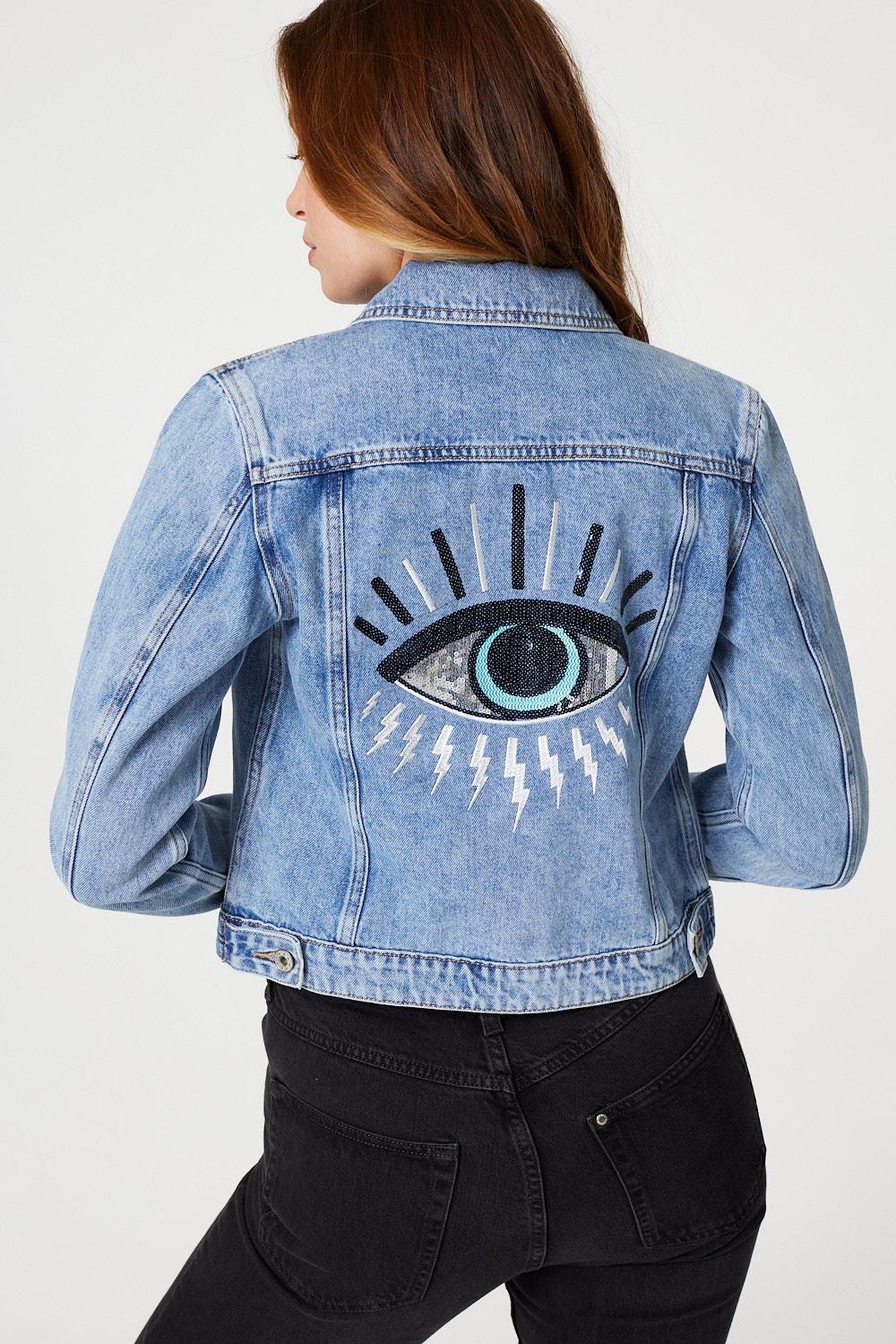 Blue | Embellished Back Cropped Jacket