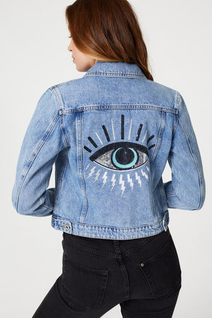 Blue | Embellished Back Cropped Jacket