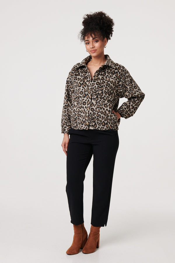 Beige | Animal Print Flannel Shirt Jacket
