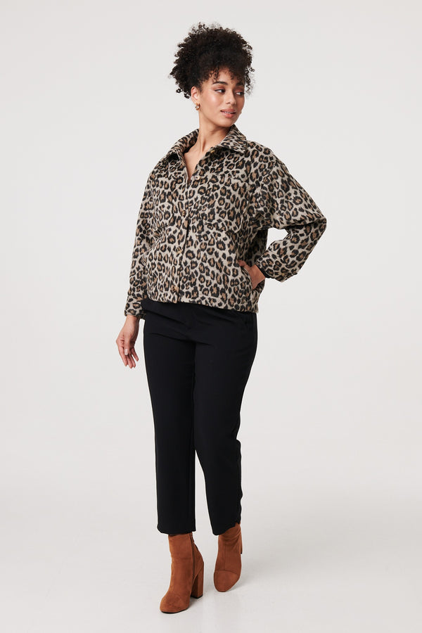 Beige | Animal Print Flannel Shirt Jacket
