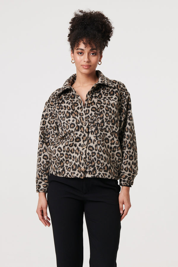 Beige | Animal Print Flannel Shirt Jacket
