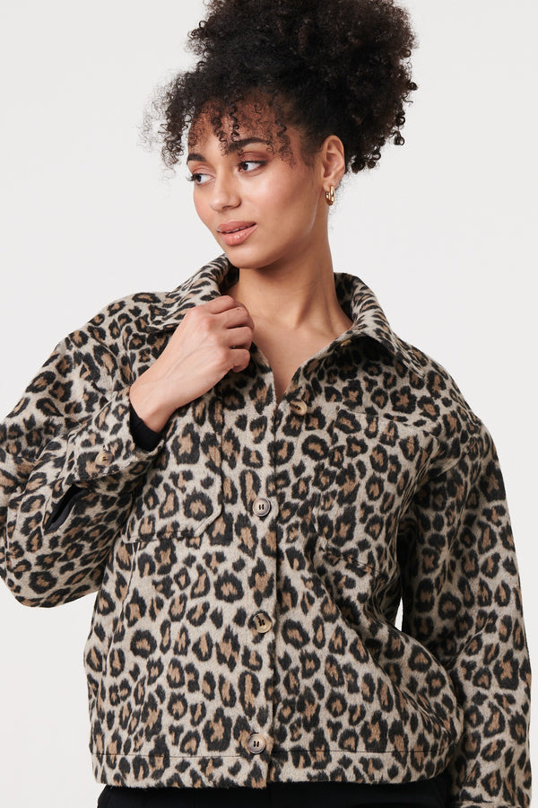 Beige | Animal Print Flannel Shirt Jacket
