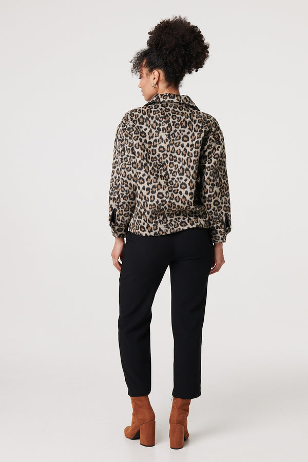 Beige | Animal Print Flannel Shirt Jacket
