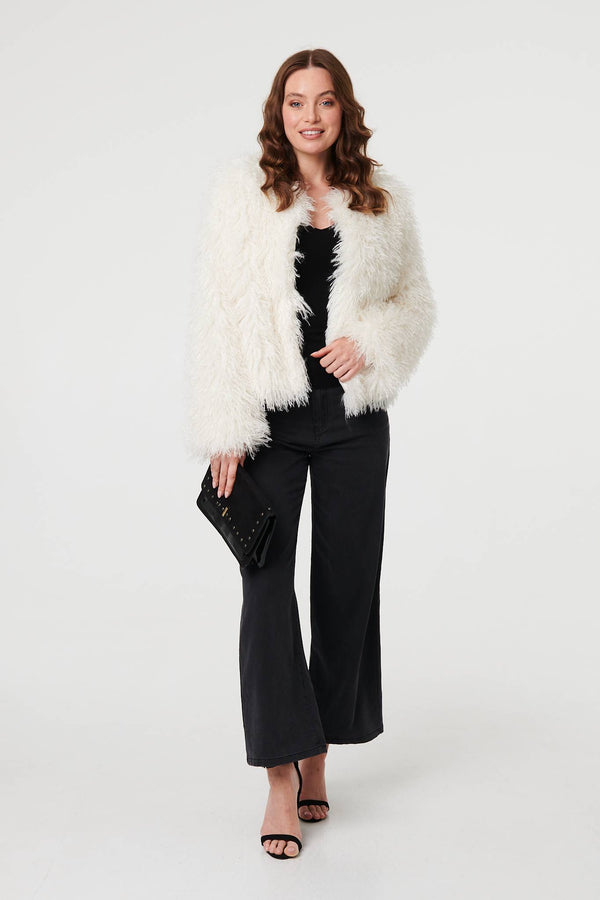 Ivory | Faux Fur Textured Cropped Jacket