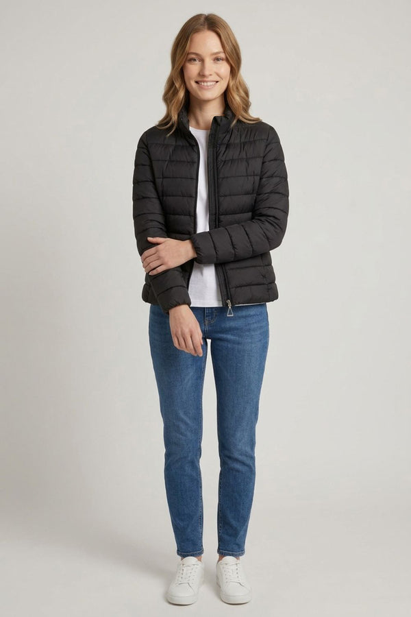 Black | High Neck Zip-Up Padded Puffer Jacket