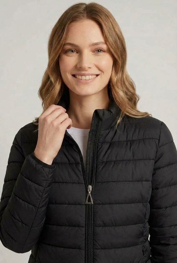 Black | High Neck Zip-Up Padded Puffer Jacket