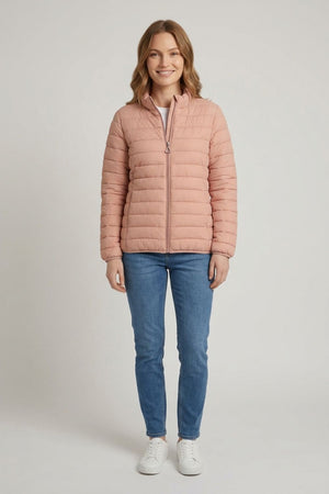 Pink | High Neck Zip-Up Padded Puffer Jacket