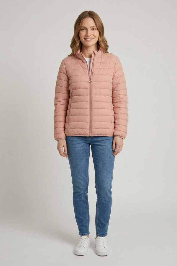 Pink | High Neck Zip-Up Padded Puffer Jacket