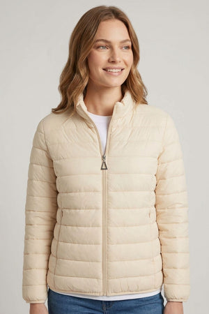 White | High Neck Zip-Up Padded Puffer Jacket