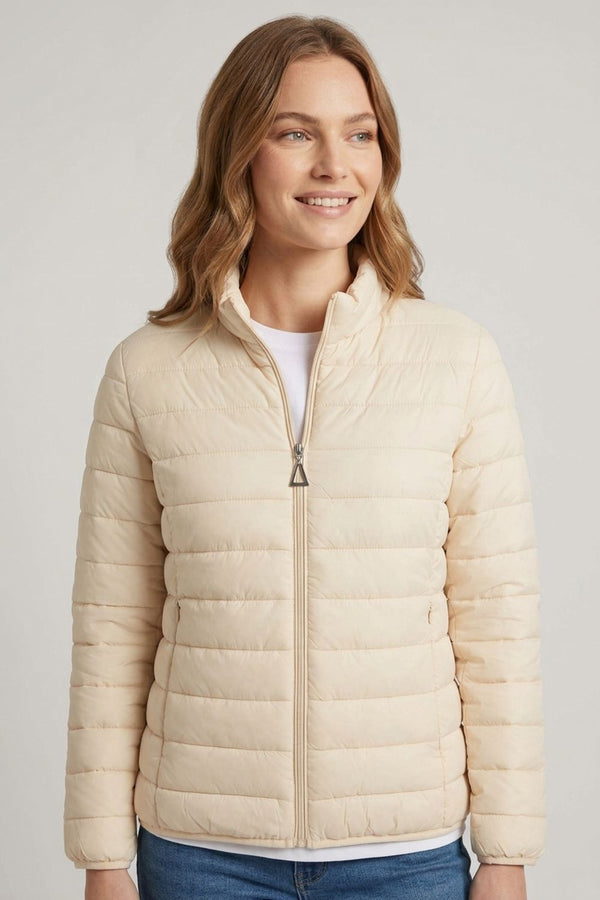 White | High Neck Zip-Up Padded Puffer Jacket