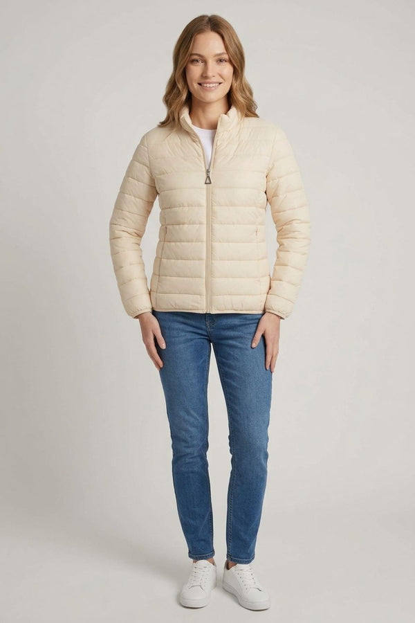 White | High Neck Zip-Up Padded Puffer Jacket
