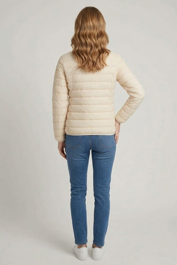 White | High Neck Zip-Up Padded Puffer Jacket