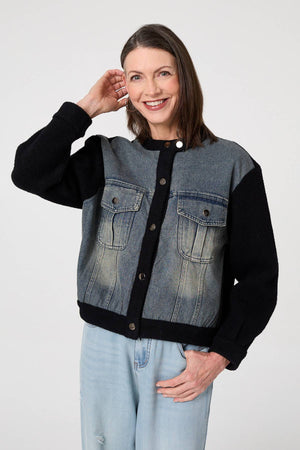 Black | Denim Contrast Texture Boxy Jacket

