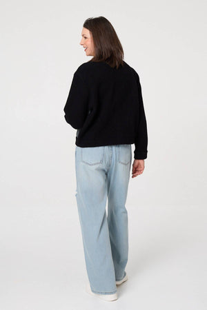 Black | Denim Contrast Texture Boxy Jacket
