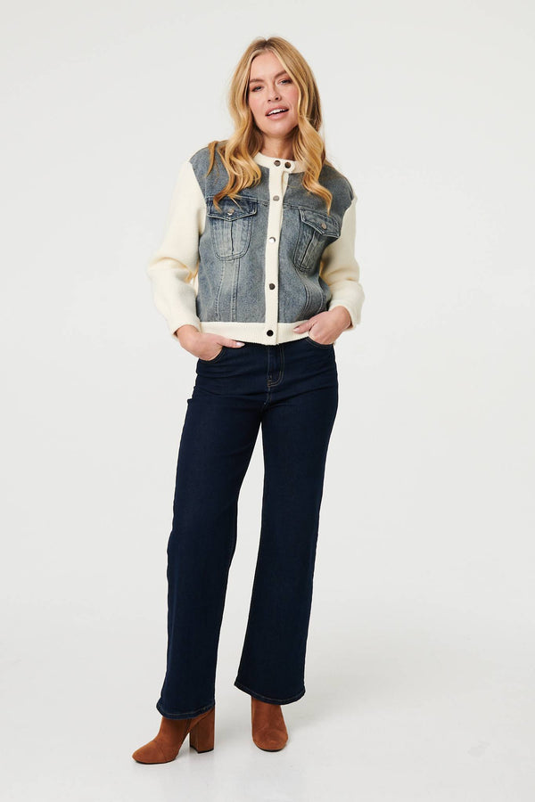Cream | Denim Contrast Texture Boxy Jacket
