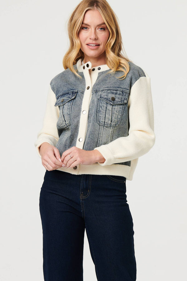 Cream | Denim Contrast Texture Boxy Jacket
