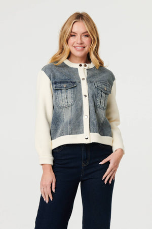 Cream | Denim Contrast Texture Boxy Jacket : Model is 5'10