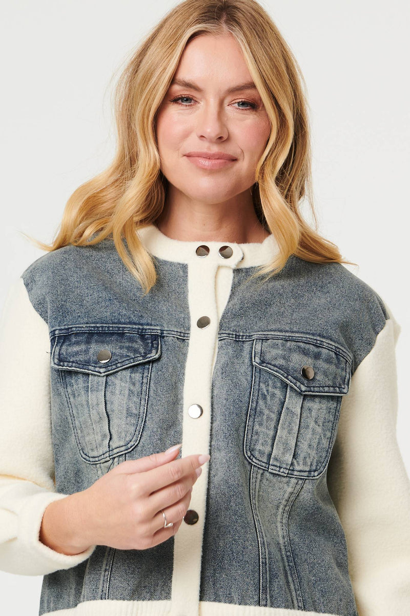 Black | Denim Contrast Texture Boxy Jacket
