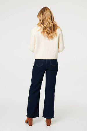 Cream | Denim Contrast Texture Boxy Jacket
