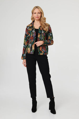 Black | Floral Textured Long Sleeve Jacket