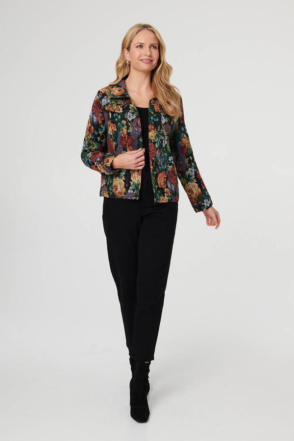 Black | Floral Textured Long Sleeve Jacket
