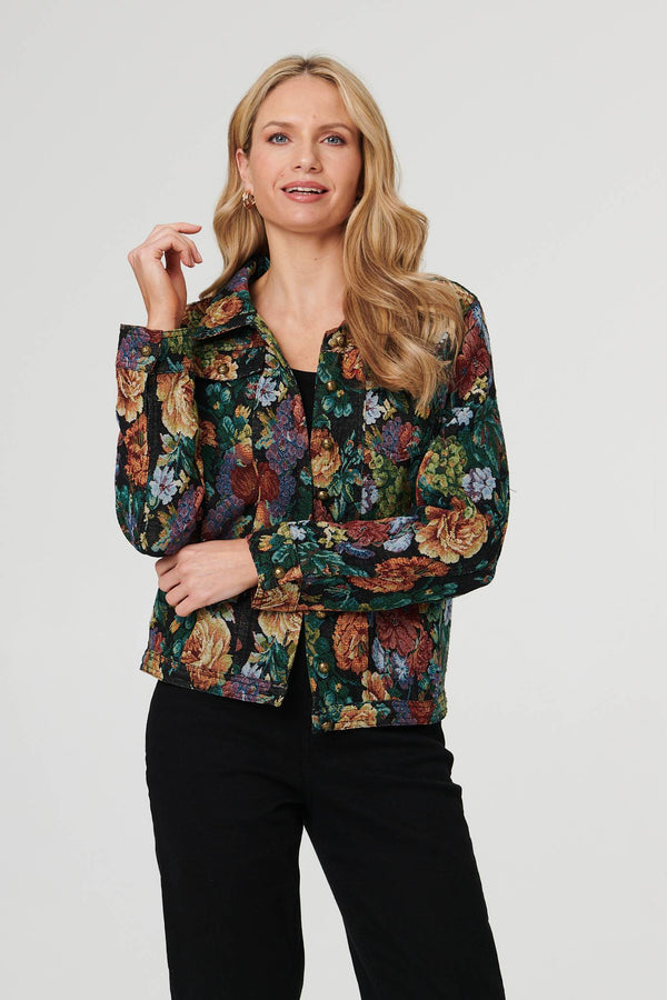 Black | Floral Textured Long Sleeve Jacket