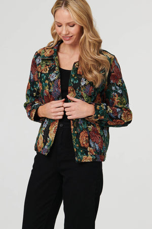 Black | Floral Textured Long Sleeve Jacket