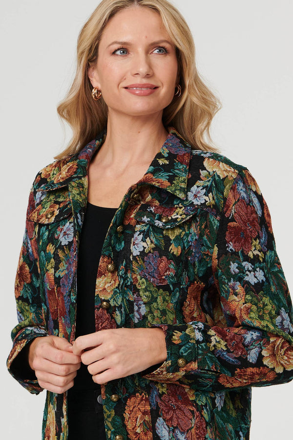 Black | Floral Textured Long Sleeve Jacket