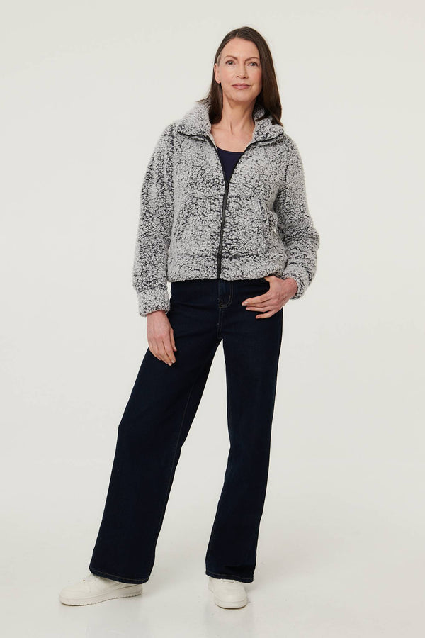 Black | Teddy Textured Relaxed Zip-Up Jacket