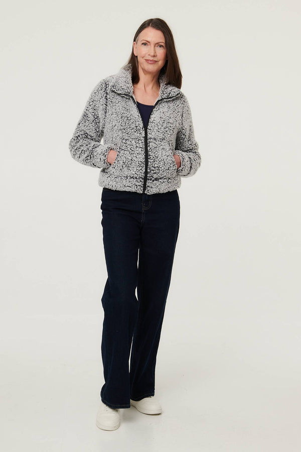 Black | Teddy Textured Relaxed Zip-Up Jacket