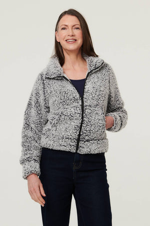 Black | Teddy Textured Relaxed Zip-Up Jacket