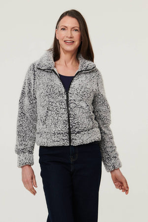 Black | Teddy Textured Relaxed Zip-Up Jacket