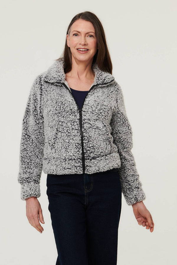 Black | Teddy Textured Relaxed Zip-Up Jacket