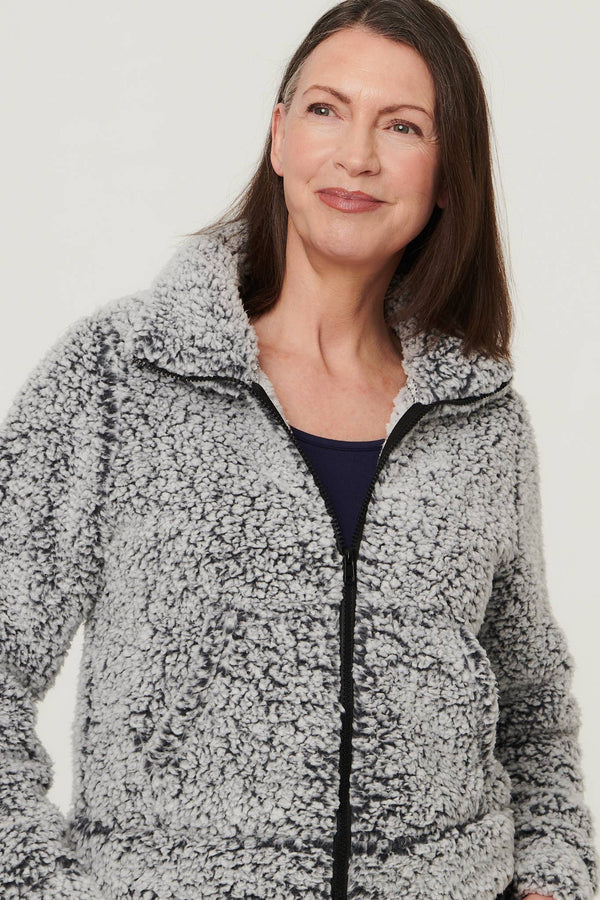 Black | Teddy Textured Relaxed Zip-Up Jacket