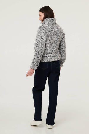 Black | Teddy Textured Relaxed Zip-Up Jacket