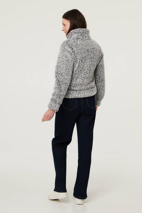 Black | Teddy Textured Relaxed Zip-Up Jacket