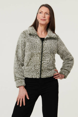 Khaki | Teddy Textured Relaxed Zip-Up Jacket