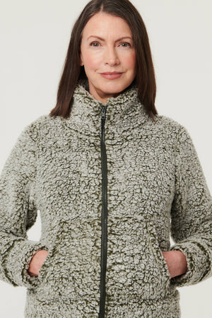 Khaki | Teddy Textured Relaxed Zip-Up Jacket